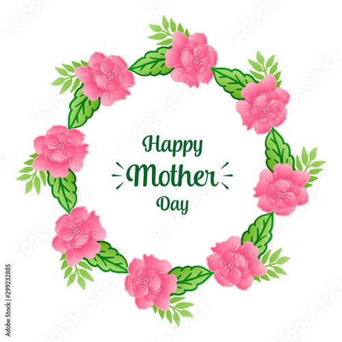 Template of invitation card happy mother day, with crowd motif of pink wreath frame. Vector