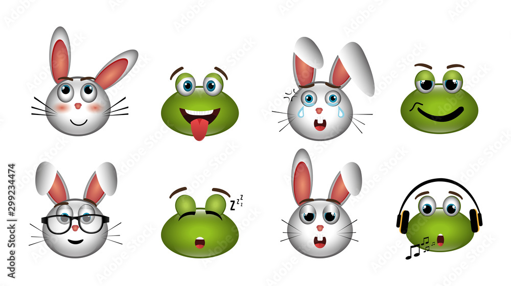 bundle of emoticons frogs and bunnies vector illustration design bundle of emoticons frogs and bunnies vector illustration design