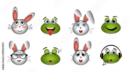 bundle of emoticons frogs and bunnies vector illustration design
