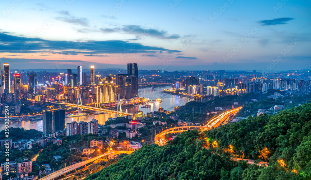 Night view of Chongqing Architecture and urban skyline..