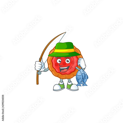 Fishing fresh cherry pie in the character