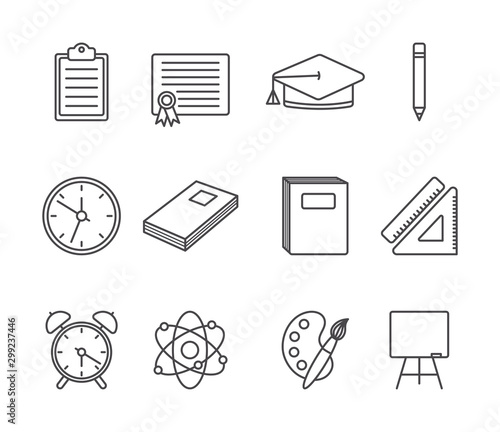 school and education icons set line style