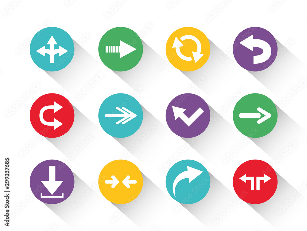 set of round block color arrows icons with shadow set of round block color arrows icons with shadow