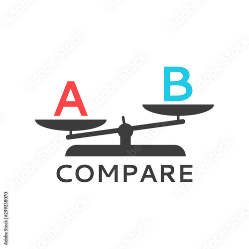 Symbol for the scales of the logo of comparison of two opposites, icon to compare two products