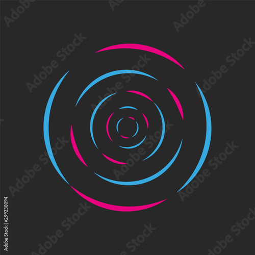 Round waves of sound DJ logo acid neon colored radial ripples abstract geometric shape