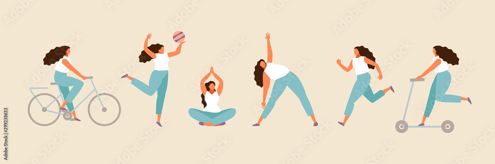Active sporty girl vector set Active sporty girl vector set