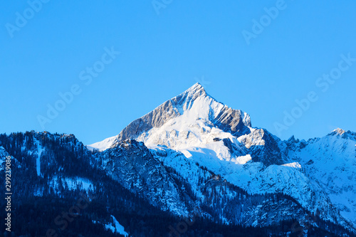 Panoramic Alpine winter view of Alpspitze mountain, Garmisch Partenkirchen, Bavaria, Germany.