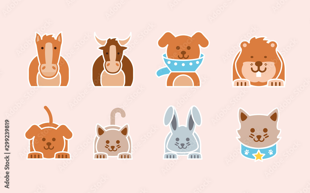 Naklejka premium pet shop grooming vet care icons set