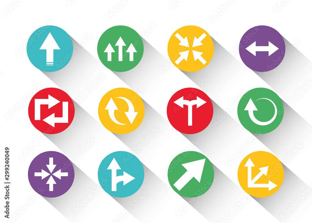 set of round block color arrows icons with shadow set of round block color arrows icons with shadow