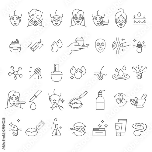 Skincare and cosmetology  beauty therapy and healthcare  isolated linear icons