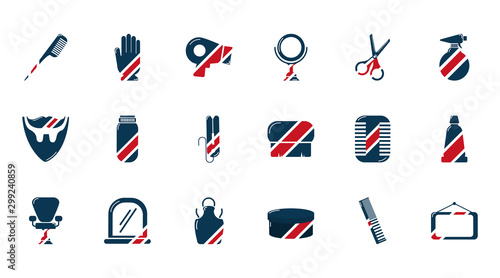 barber shop accessories tools cosmetics icons set