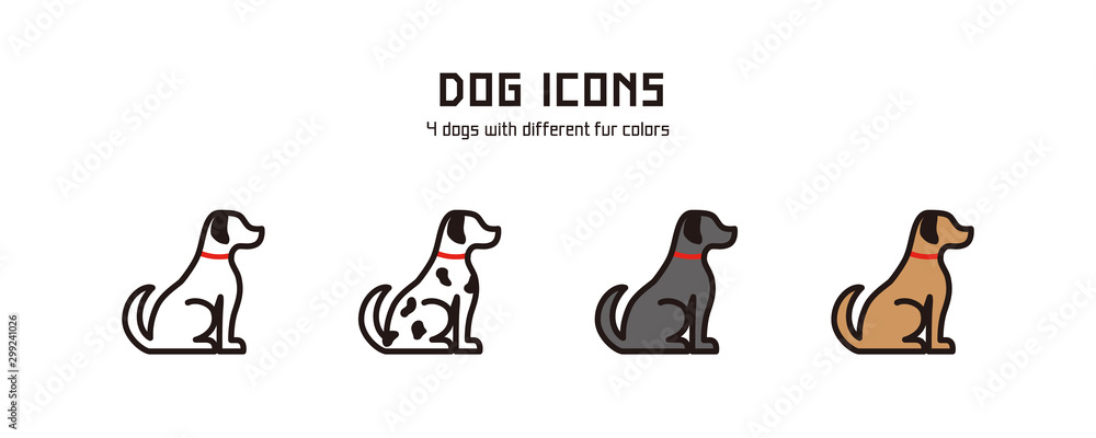 Vector dog icons. 4 dogs with different fur colors. Vector dog icons. 4 dogs with different fur colors.