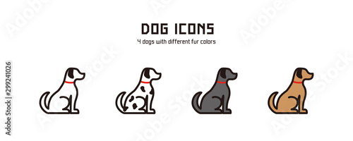 Vector dog icons. 4 dogs with different fur colors.