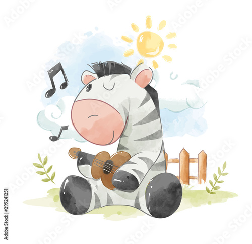 cute zebra playing guitar illustration