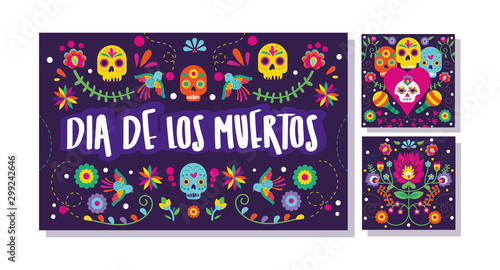 dia de los muertos set cards icons