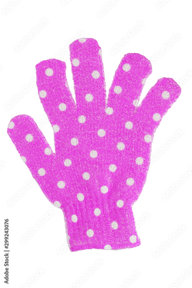 A glove for washing and rubbing body isolated on white background A glove for washing and rubbing body isolated on white background