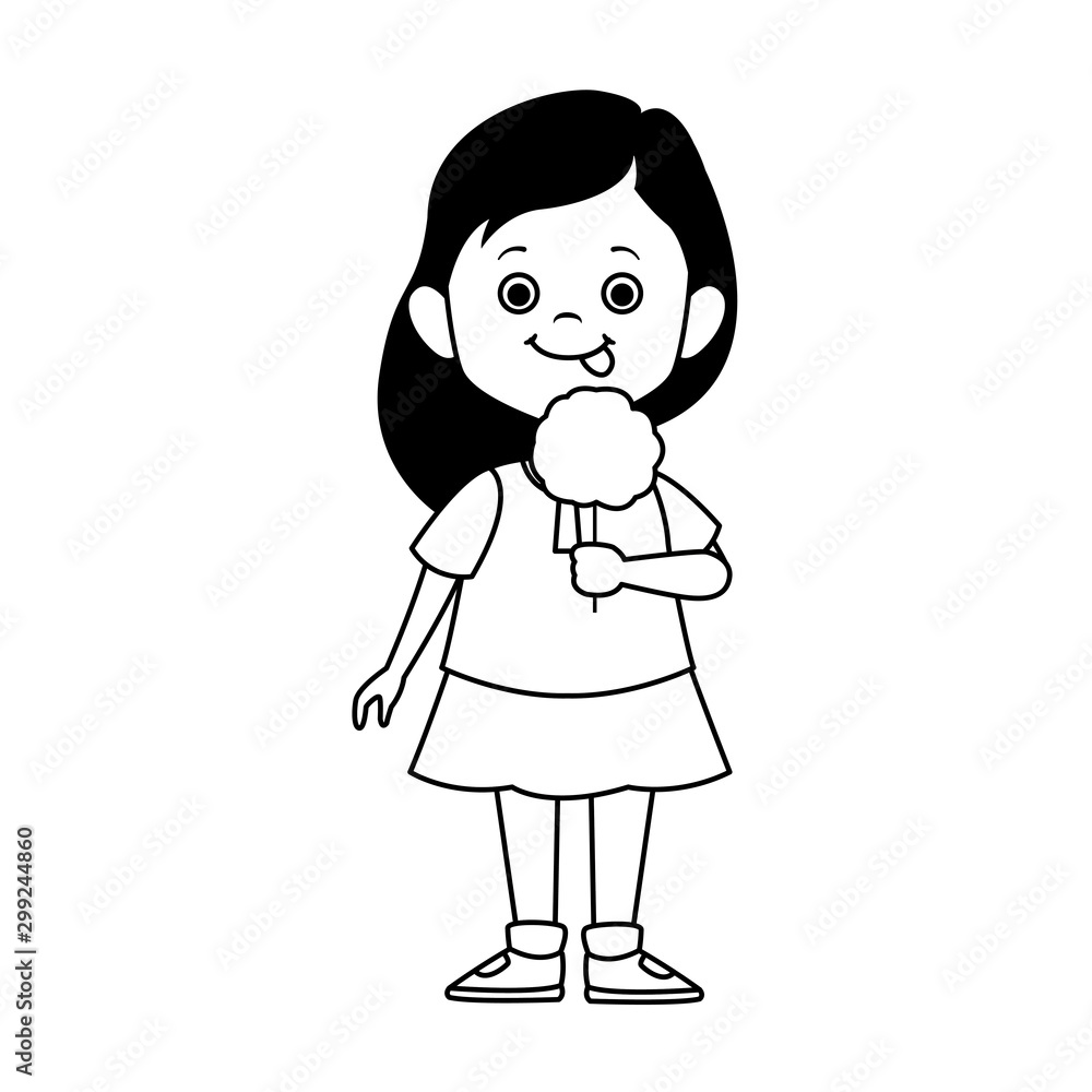 cartoon little girl with ice cream, flat design cartoon little girl with ice cream, flat design