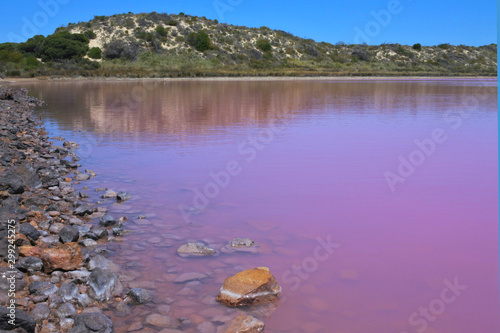 Hutt Lagoon Pink lake at Port Gregory in Western Australia