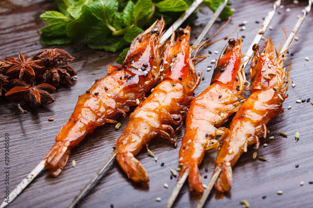 Grilled shrimp kebabs, northeast China barbecue