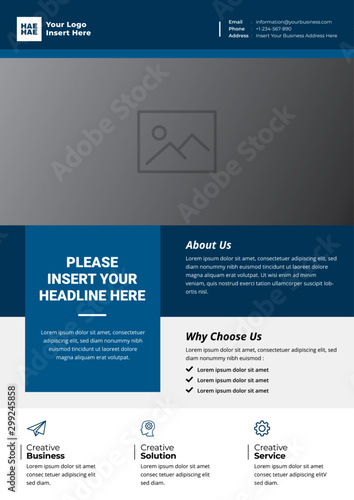A4 minimalist modern elegant business template flayer with blue, white and grey color cmyk ready to print in vector editable layer