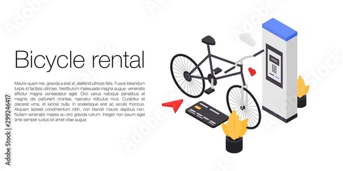Bicycle rental concept banner. Isometric illustration of bicycle rental vector concept banner for web design