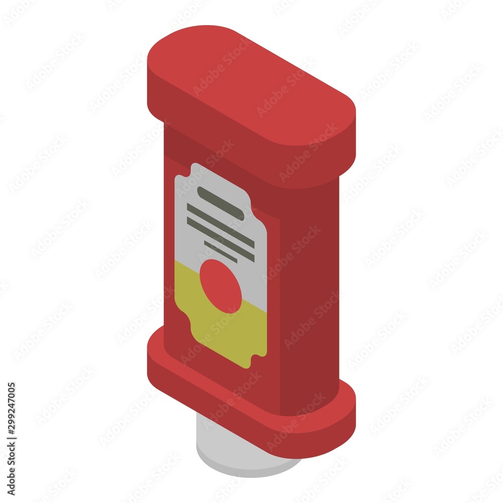 Ketchup bottle icon. Isometric of ketchup bottle vector icon for web design isolated on white background Ketchup bottle icon. Isometric of ketchup bottle vector icon for web design isolated on white background