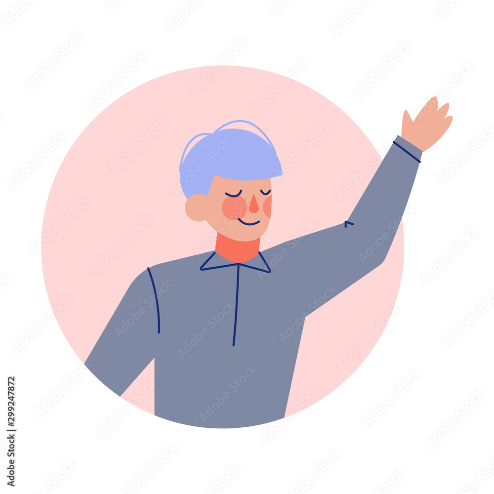 Smiling Boy Looking Out of Round Frame, Child Waving His Hand in Circle Window Hole Vector Illustration Smiling Boy Looking Out of Round Frame, Child Waving His Hand in Circle Window Hole Vector Illustration
