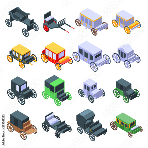 Brougham icons set. Isometric set of brougham vector icons for web design isolated on white background