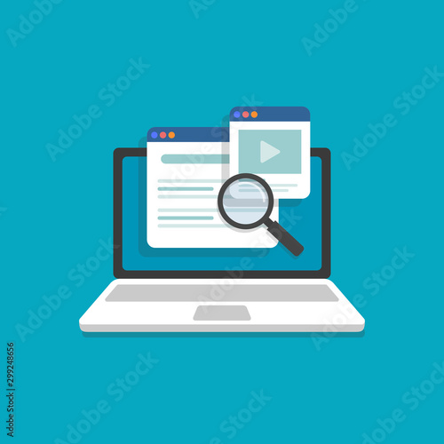 Search through the computer Flat design modern vector illustration concept