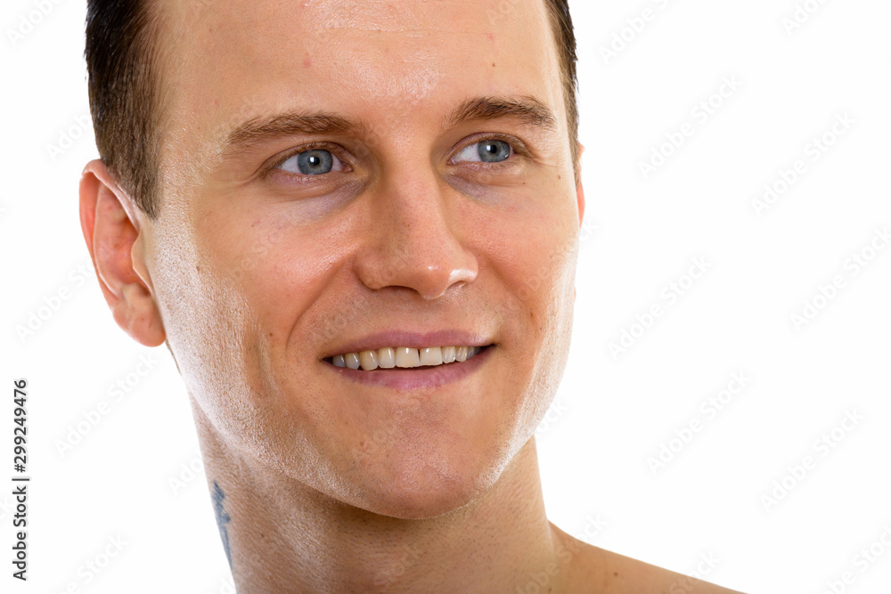 Fototapeta premium Studio shot of face of young handsome man shirtless