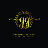 Handwriting initials GQ , With a gold leaf line template. logo design for, beauty, fashion, cosmetic, business