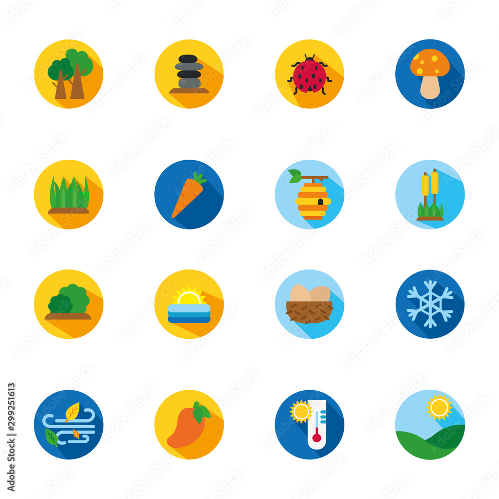 four season weather related block icons set four season weather related block icons set