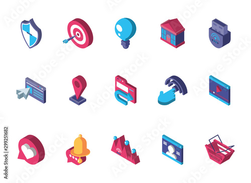 data internet technology isometric icons set