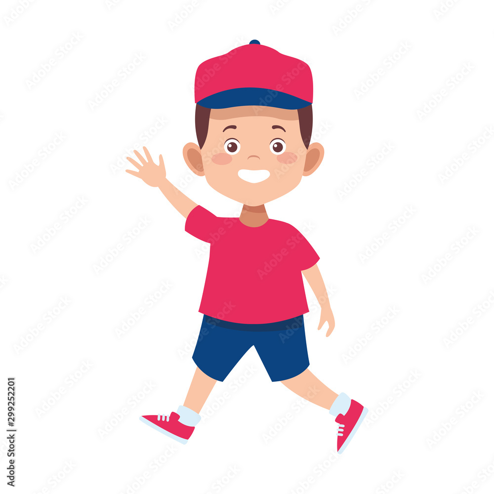 cartoon happy boy waving icon