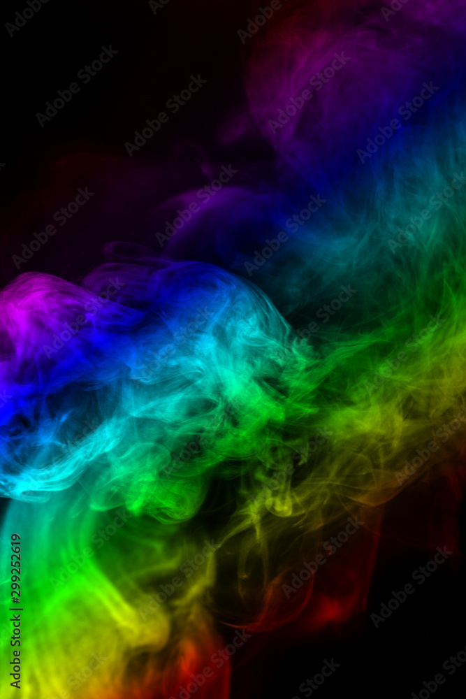 Abstract smoke isolated on black background,Rainbow powder