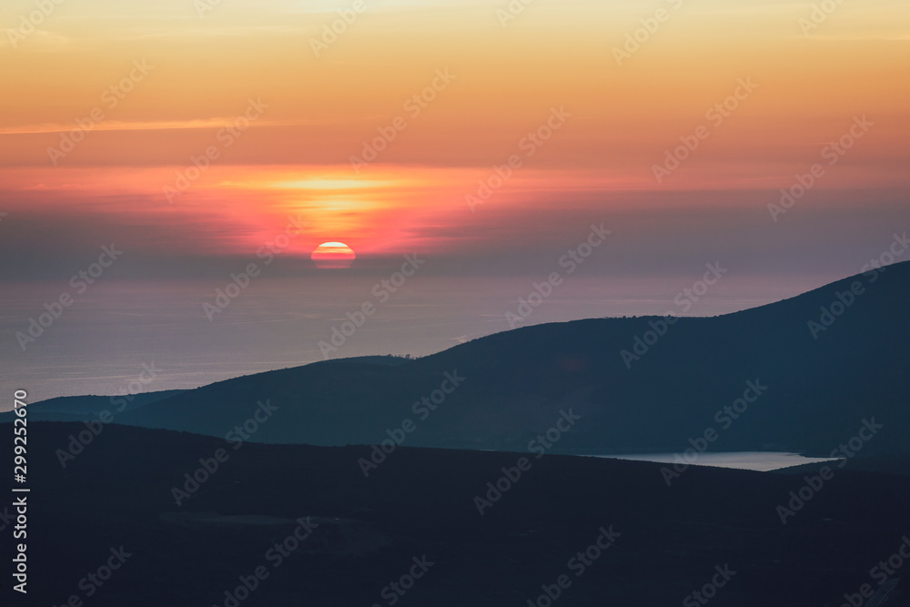 Sunset on Mount Lovcen in Montenegro.