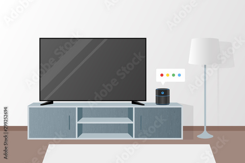 Smart Speaker on Living room Voice Recognition Tv Voice Control Illustration Vector