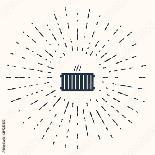 Grey Heating radiator icon isolated on beige background. Abstract circle random dots. Vector Illustration