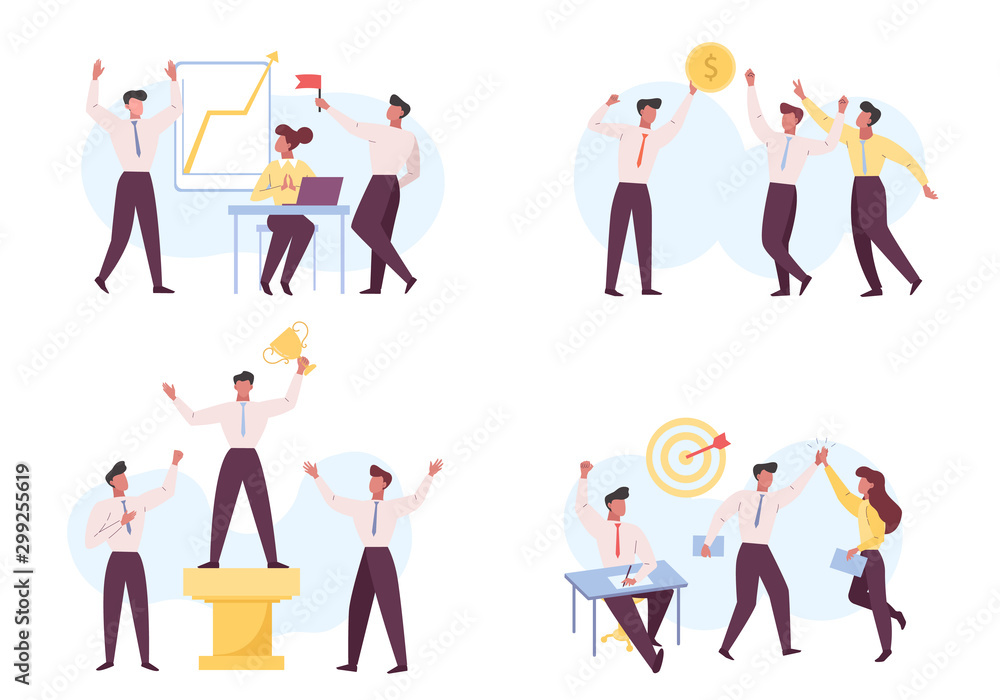 Business success, leadership flat vector illustrations set Business success, leadership flat vector illustrations set