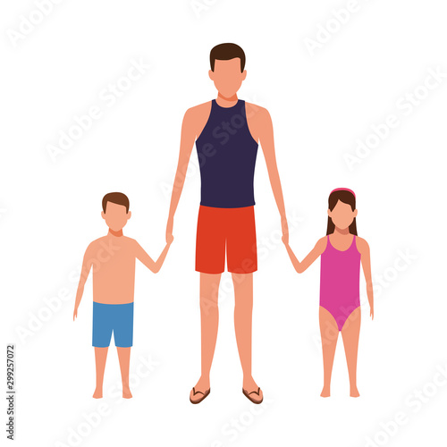 avatar man with his kids wearing swimsuits