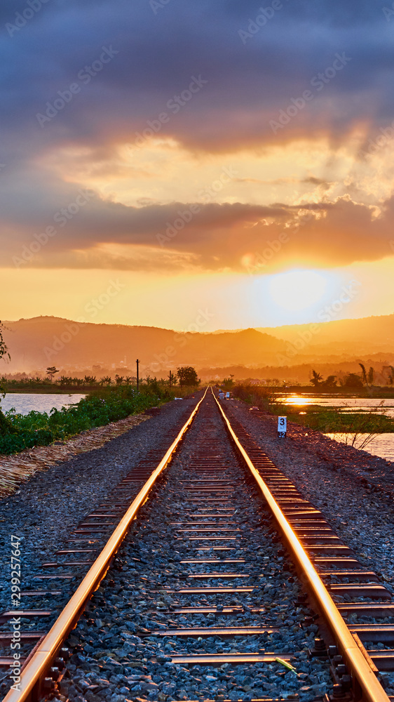 Railway at sunset, beautiful moment Railway at sunset, beautiful moment