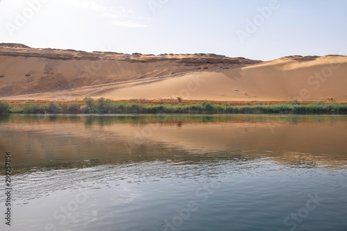 Desert landscape behind river Nile near Aswan, Egypt