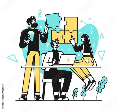 Portrait of creative business team standing together. Succesfull Team concept illustration. Modern outline style