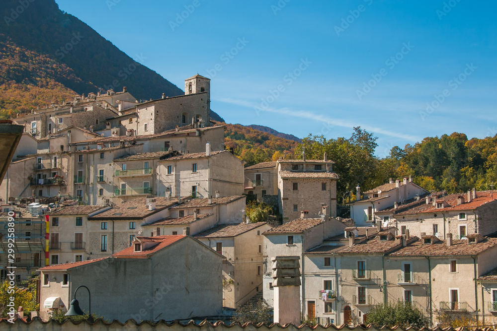 Civitella Alfedena on a sunny autumn morning. Abruzzo, Italy