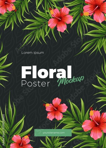 Bright tropical background with jungle plants. Exotic pattern with tropical leaves