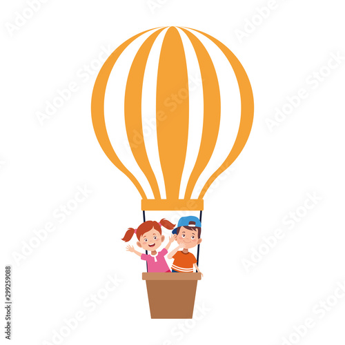 hot air balloon with boy and girl icon
