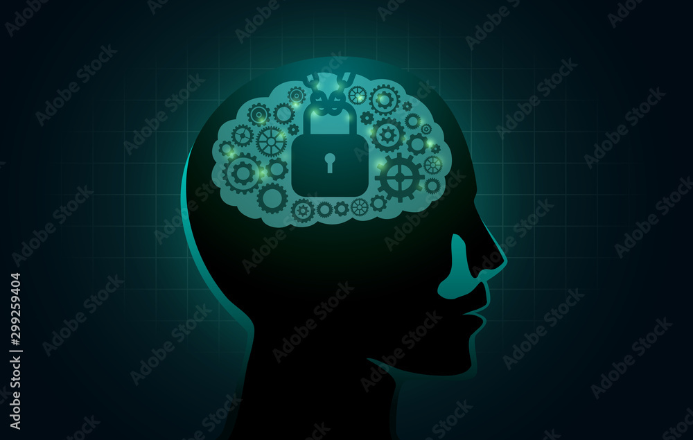 Human Brain have a lock and Chain and and gear. Concept Illustration about  Brain works and secret of Nervous System. Stock Vector | Adobe Stock
