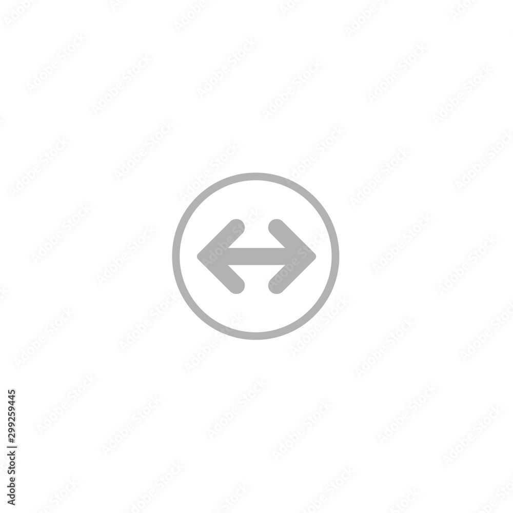 Vector icon. Two grey rounded opposite horizontal arrows in circle isolated on white. Vector icon. Two grey rounded opposite horizontal arrows in circle isolated on white.
