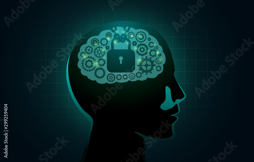 Human Brain have a lock and Chain and and gear. Concept Illustration about Brain works and secret of Nervous System.