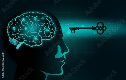 The Secret Key move into human head with brain inside. Illustration about Secret of Mindset and Attitude.